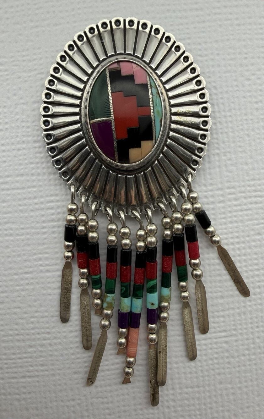 QT Sterling Silver Multi Stone Inlay Southwestern Vintage Earring Only 1 **Read*